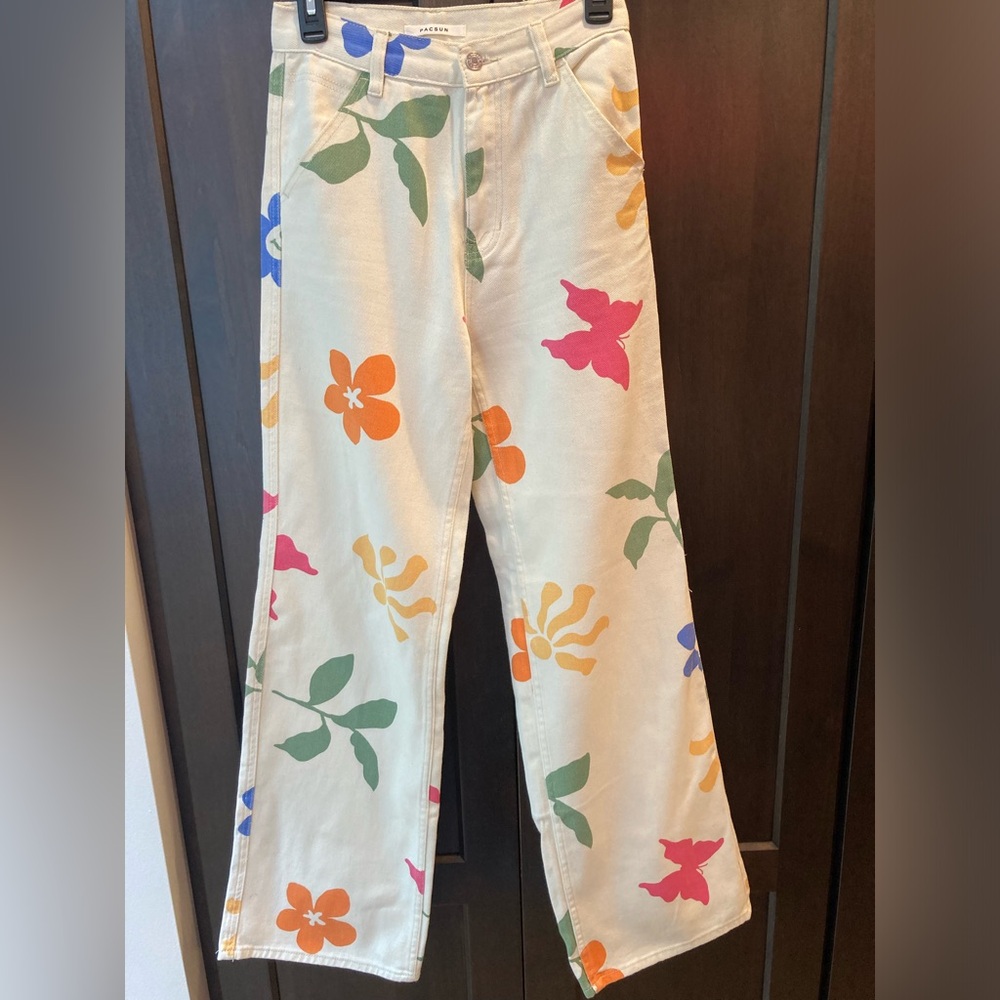 PacSun ultra high rise flare carpenter butterfly floral jeans sz 26